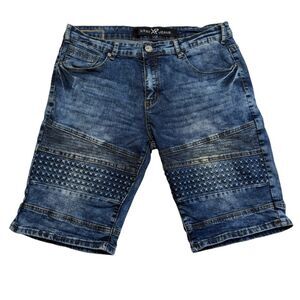 XRAY JEANS Men’s Bermuda Shorts Blue Acid Denim Spandex Stretch Textured Sz 34